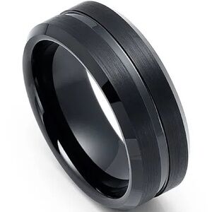 NWT-8MM Tungsten Stainless Steel Band, Black Center Groove.